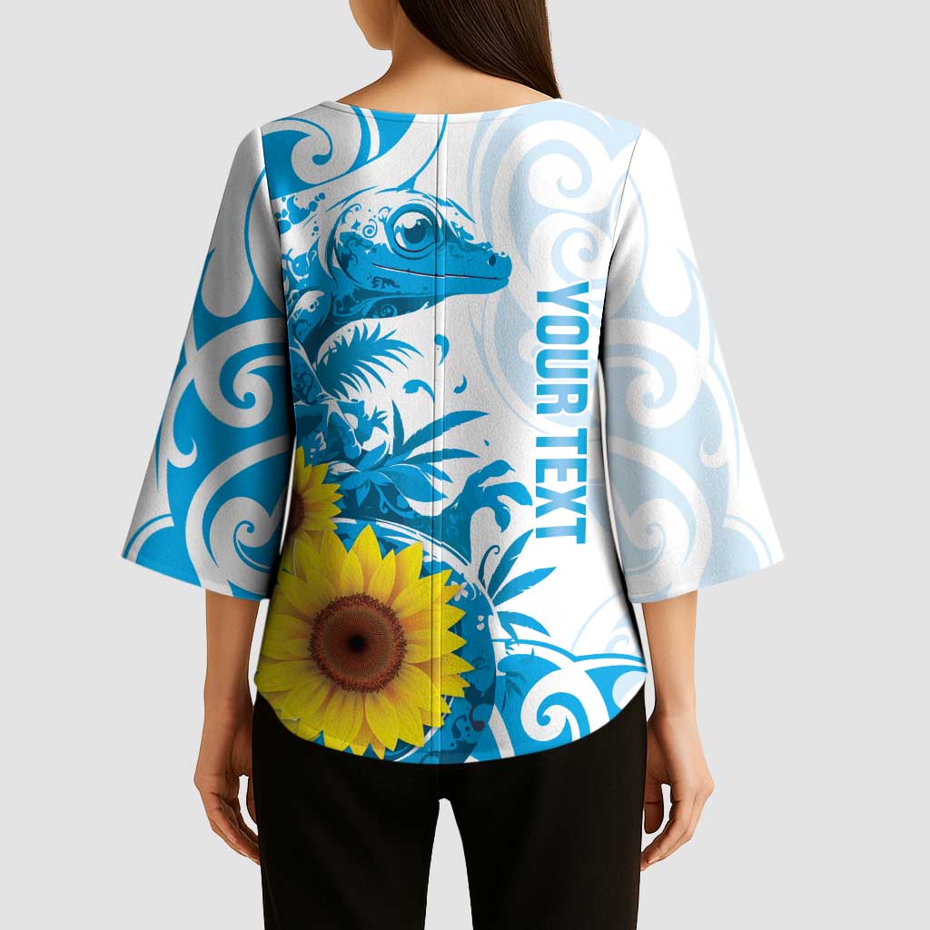 New Zealand Autism Awareness Month Kimono Sleeve Blouse Takiwatanga Maori Lizard With Sunflower LT14 - Polynesian Pride