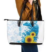 New Zealand Autism Awareness Month Leather Tote Bag Takiwatanga Maori Lizard With Sunflower LT14 - Polynesian Pride