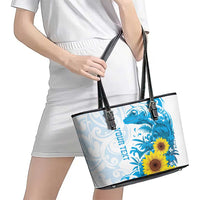 New Zealand Autism Awareness Month Leather Tote Bag Takiwatanga Maori Lizard With Sunflower LT14 - Polynesian Pride