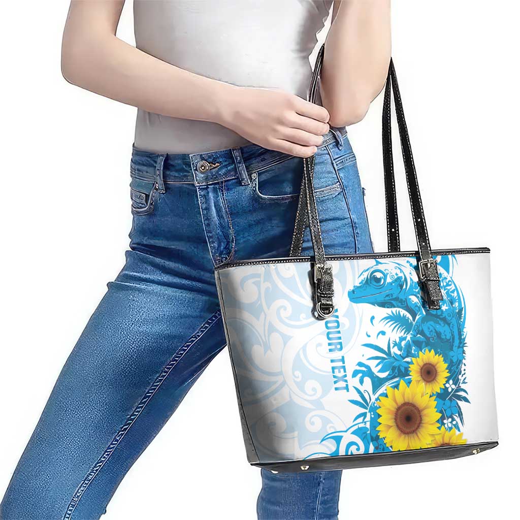New Zealand Autism Awareness Month Leather Tote Bag Takiwatanga Maori Lizard With Sunflower LT14 - Polynesian Pride