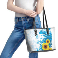 New Zealand Autism Awareness Month Leather Tote Bag Takiwatanga Maori Lizard With Sunflower LT14 - Polynesian Pride