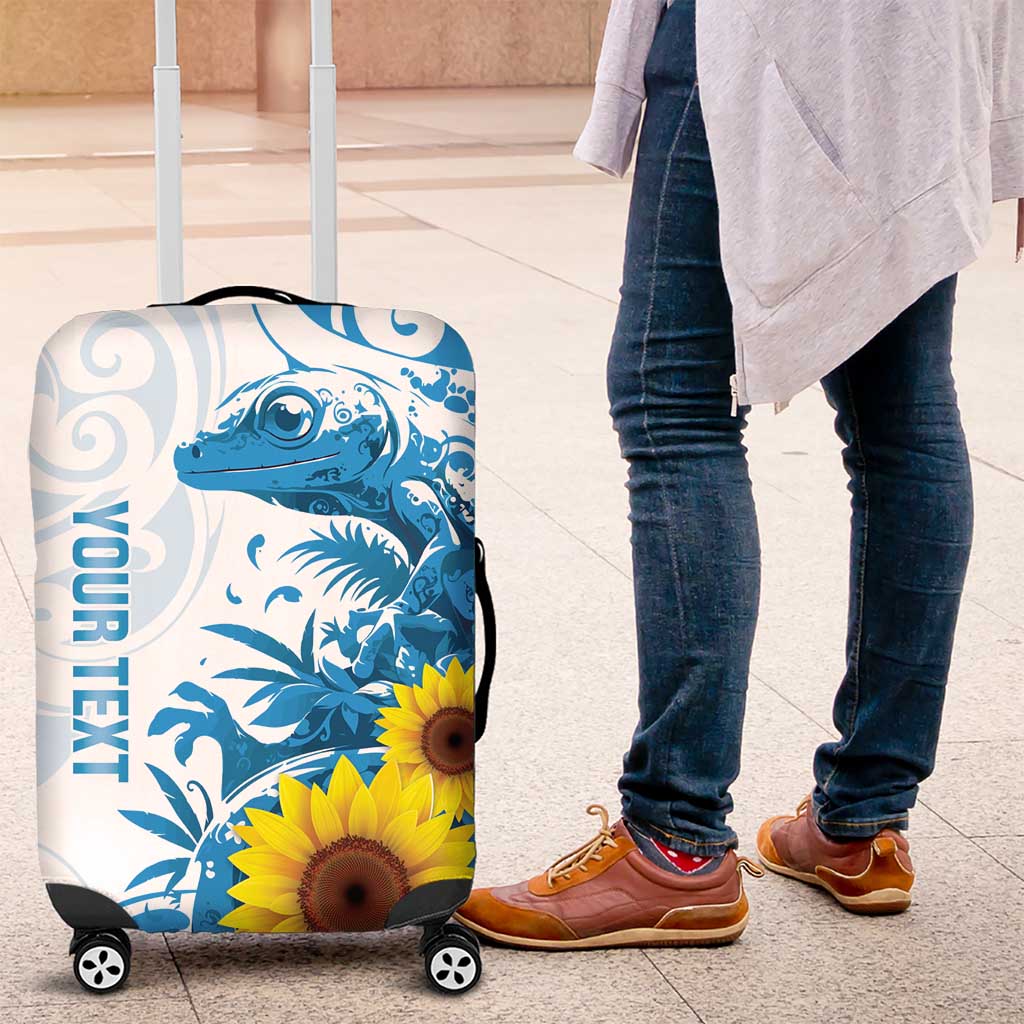 New Zealand Autism Awareness Month Luggage Cover Takiwatanga Maori Lizard With Sunflower LT14 Blue - Polynesian Pride
