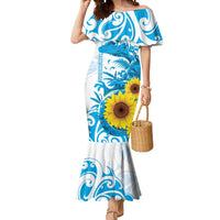 New Zealand Autism Awareness Month Mermaid Dress Takiwatanga Maori Lizard With Sunflower LT14 Women Blue - Polynesian Pride