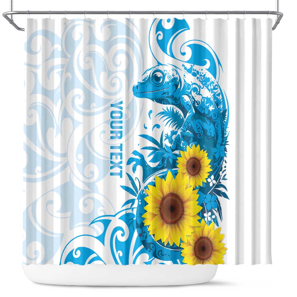 New Zealand Autism Awareness Month Shower Curtain Takiwatanga Maori Lizard With Sunflower LT14 Blue - Polynesian Pride