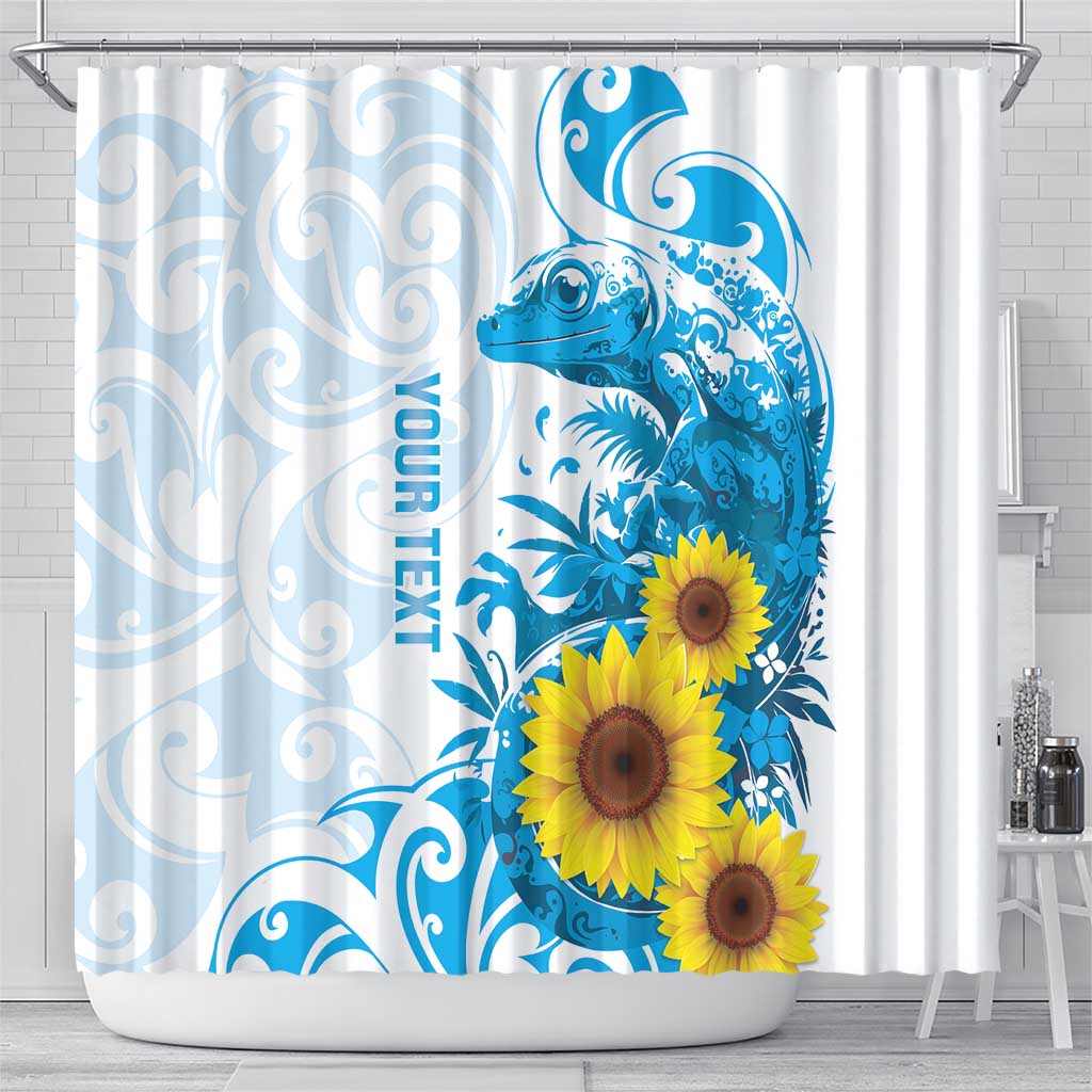 New Zealand Autism Awareness Month Shower Curtain Takiwatanga Maori Lizard With Sunflower LT14 - Polynesian Pride