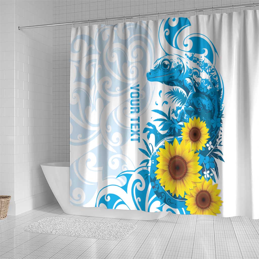 New Zealand Autism Awareness Month Shower Curtain Takiwatanga Maori Lizard With Sunflower LT14 - Polynesian Pride