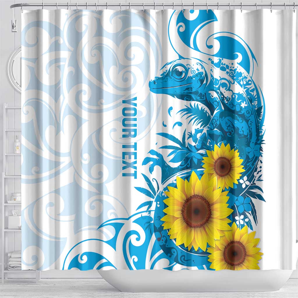 New Zealand Autism Awareness Month Shower Curtain Takiwatanga Maori Lizard With Sunflower LT14 - Polynesian Pride