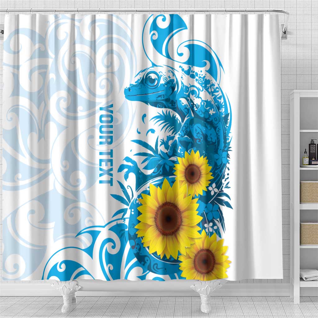 New Zealand Autism Awareness Month Shower Curtain Takiwatanga Maori Lizard With Sunflower LT14 - Polynesian Pride