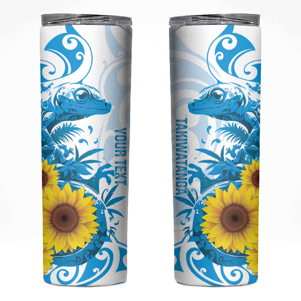 New Zealand Autism Awareness Month Skinny Tumbler Takiwatanga Maori Lizard With Sunflower LT14 Blue - Polynesian Pride