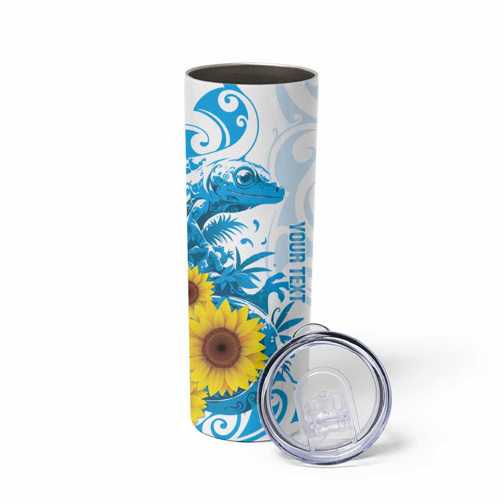 New Zealand Autism Awareness Month Skinny Tumbler Takiwatanga Maori Lizard With Sunflower LT14 - Polynesian Pride
