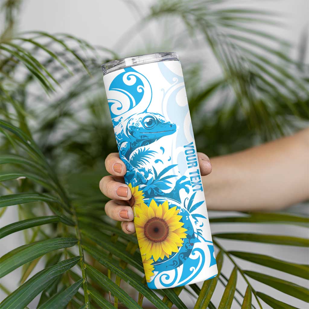 New Zealand Autism Awareness Month Skinny Tumbler Takiwatanga Maori Lizard With Sunflower LT14 - Polynesian Pride
