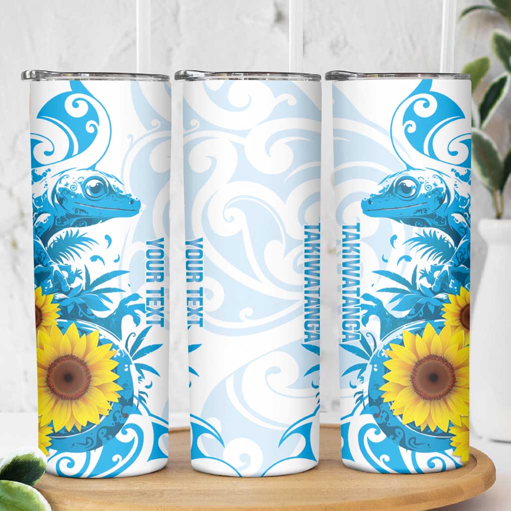 New Zealand Autism Awareness Month Skinny Tumbler Takiwatanga Maori Lizard With Sunflower LT14 - Polynesian Pride