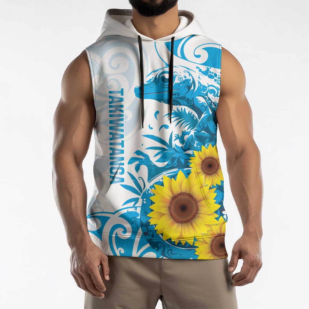 New Zealand Autism Awareness Month Sleeveless Hoodie Takiwatanga Maori Lizard With Sunflower LT14 - Polynesian Pride