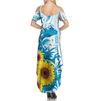 New Zealand Autism Awareness Month Summer Maxi Dress Takiwatanga Maori Lizard With Sunflower LT14 - Polynesian Pride