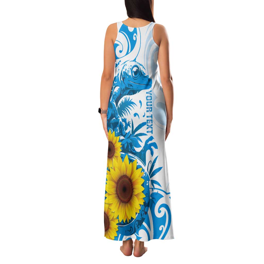 New Zealand Autism Awareness Month Tank Maxi Dress Takiwatanga Maori Lizard With Sunflower LT14 - Polynesian Pride