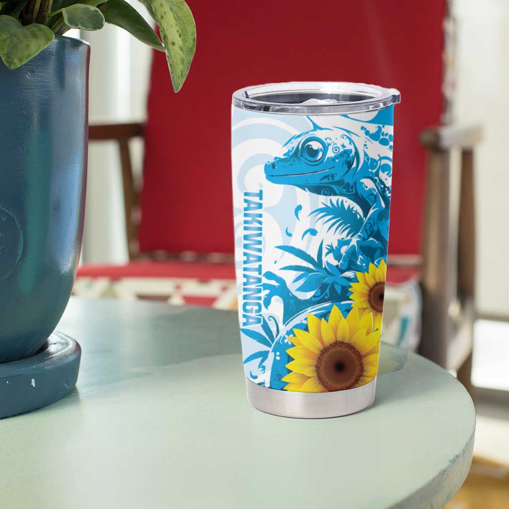 New Zealand Autism Awareness Month Tumbler Cup Takiwatanga Maori Lizard With Sunflower LT14 - Polynesian Pride