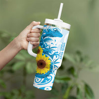 New Zealand Autism Awareness Month Tumbler With Handle Takiwatanga Maori Lizard With Sunflower LT14 - Polynesian Pride