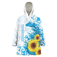 New Zealand Autism Awareness Month Wearable Blanket Hoodie Takiwatanga Maori Lizard With Sunflower LT14 One Size Blue - Polynesian Pride