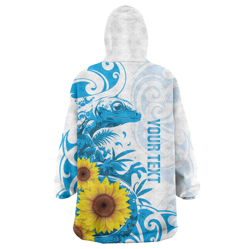 New Zealand Autism Awareness Month Wearable Blanket Hoodie Takiwatanga Maori Lizard With Sunflower LT14 - Polynesian Pride
