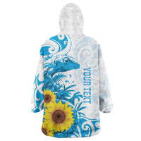 New Zealand Autism Awareness Month Wearable Blanket Hoodie Takiwatanga Maori Lizard With Sunflower LT14 - Polynesian Pride