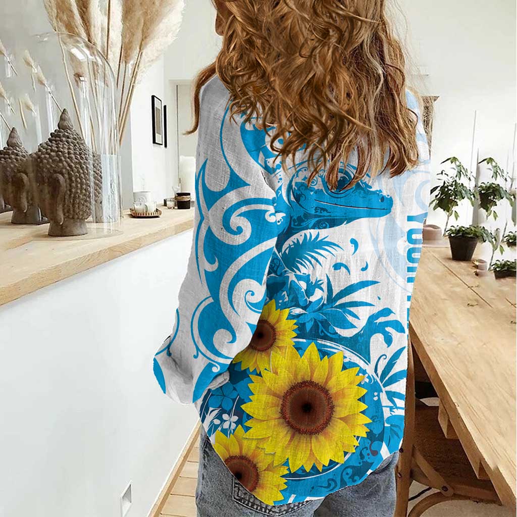 New Zealand Autism Awareness Month Women Casual Shirt Takiwatanga Maori Lizard With Sunflower LT14 - Polynesian Pride