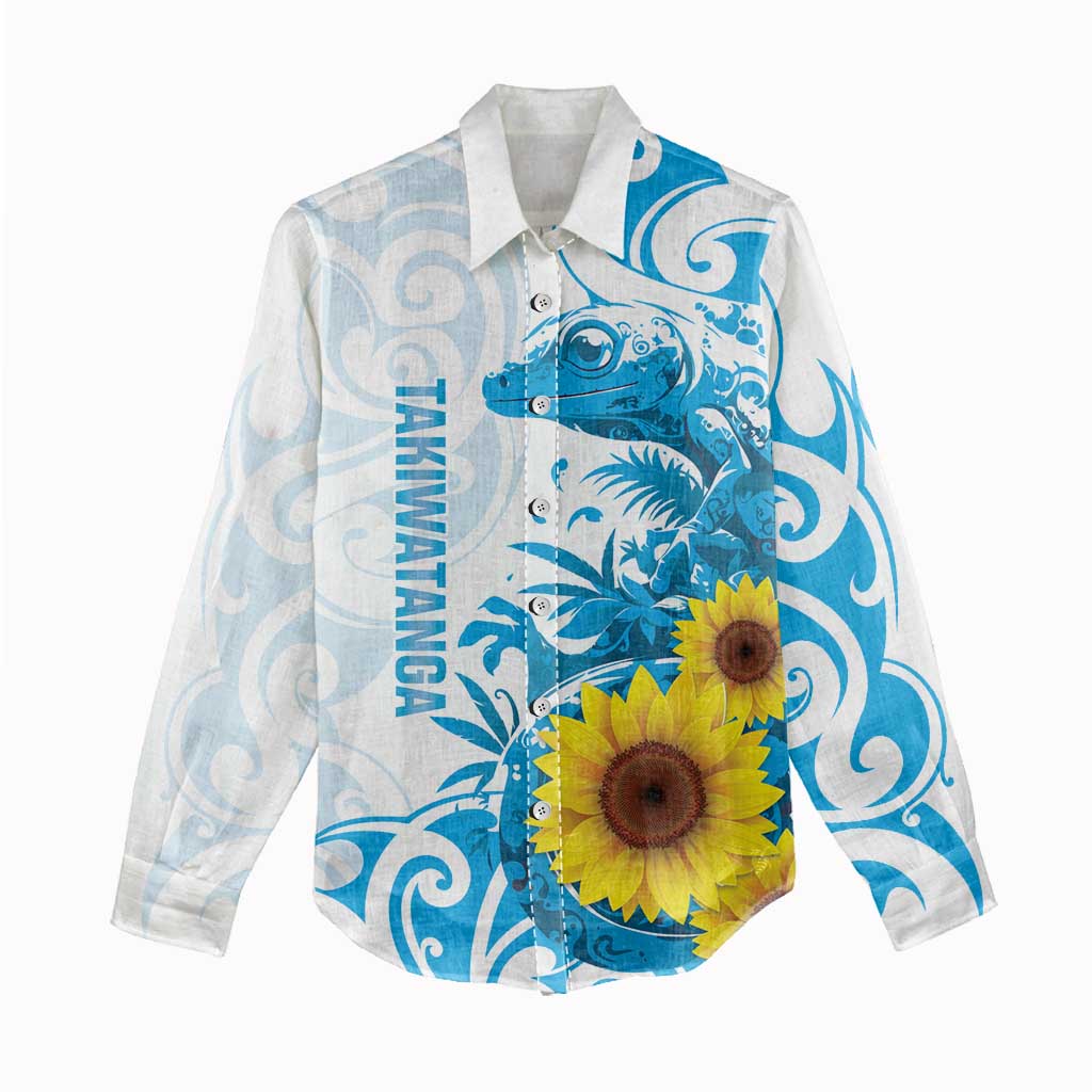 New Zealand Autism Awareness Month Women Casual Shirt Takiwatanga Maori Lizard With Sunflower LT14 - Polynesian Pride