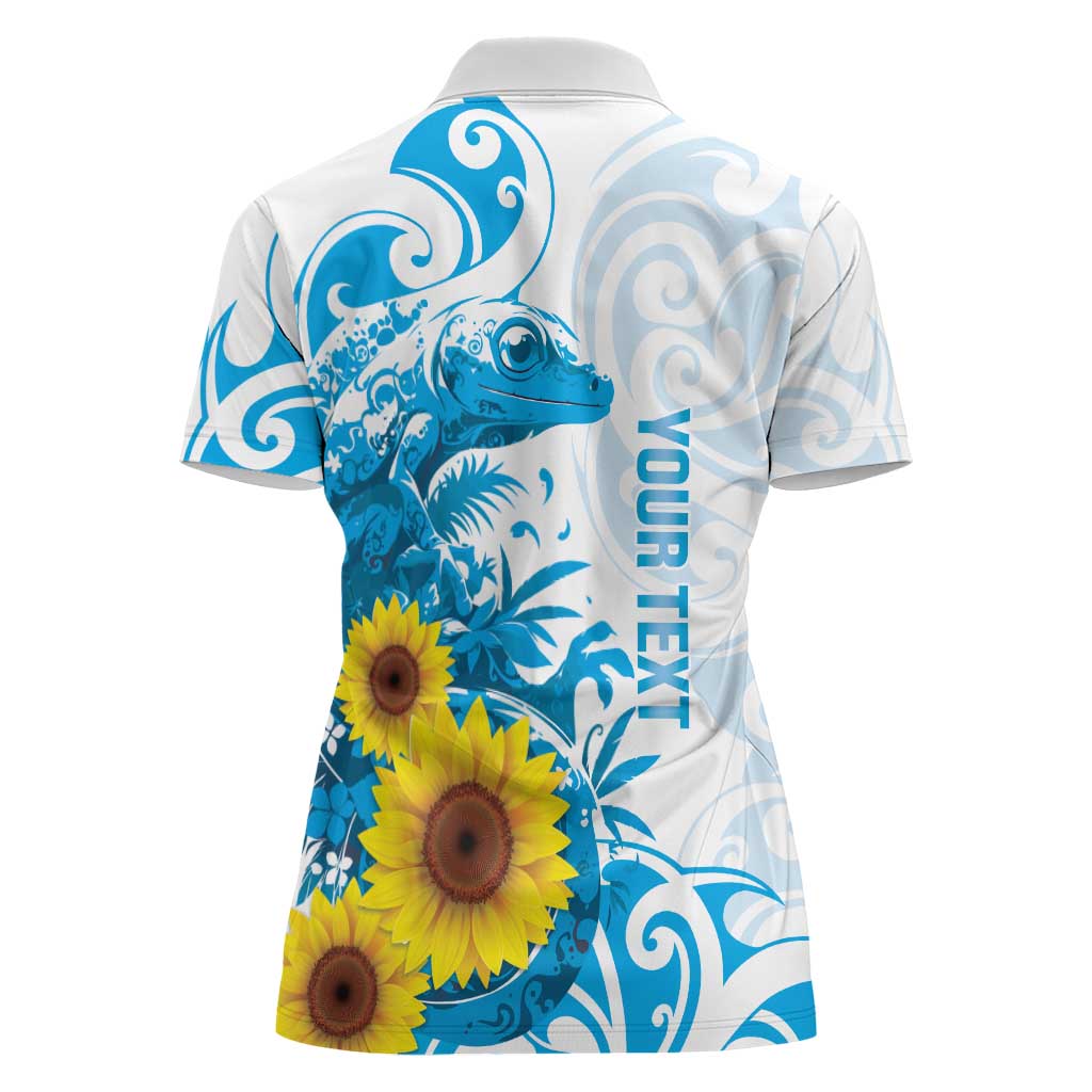 New Zealand Autism Awareness Month Women Polo Shirt Takiwatanga Maori Lizard With Sunflower LT14 - Polynesian Pride