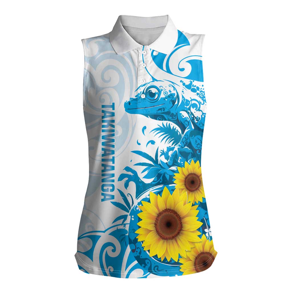 New Zealand Autism Awareness Month Women Sleeveless Polo Shirt Takiwatanga Maori Lizard With Sunflower
