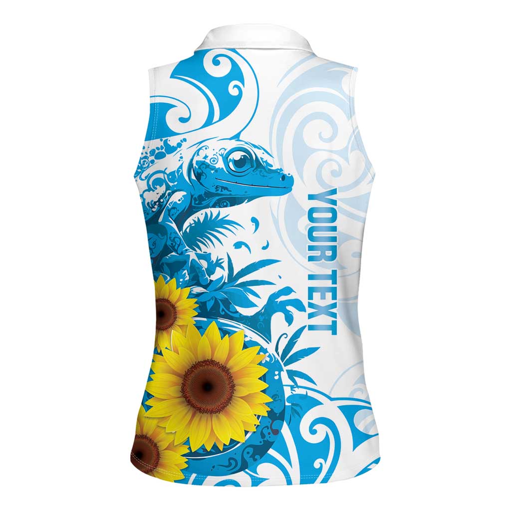 New Zealand Autism Awareness Month Women Sleeveless Polo Shirt Takiwatanga Maori Lizard With Sunflower
