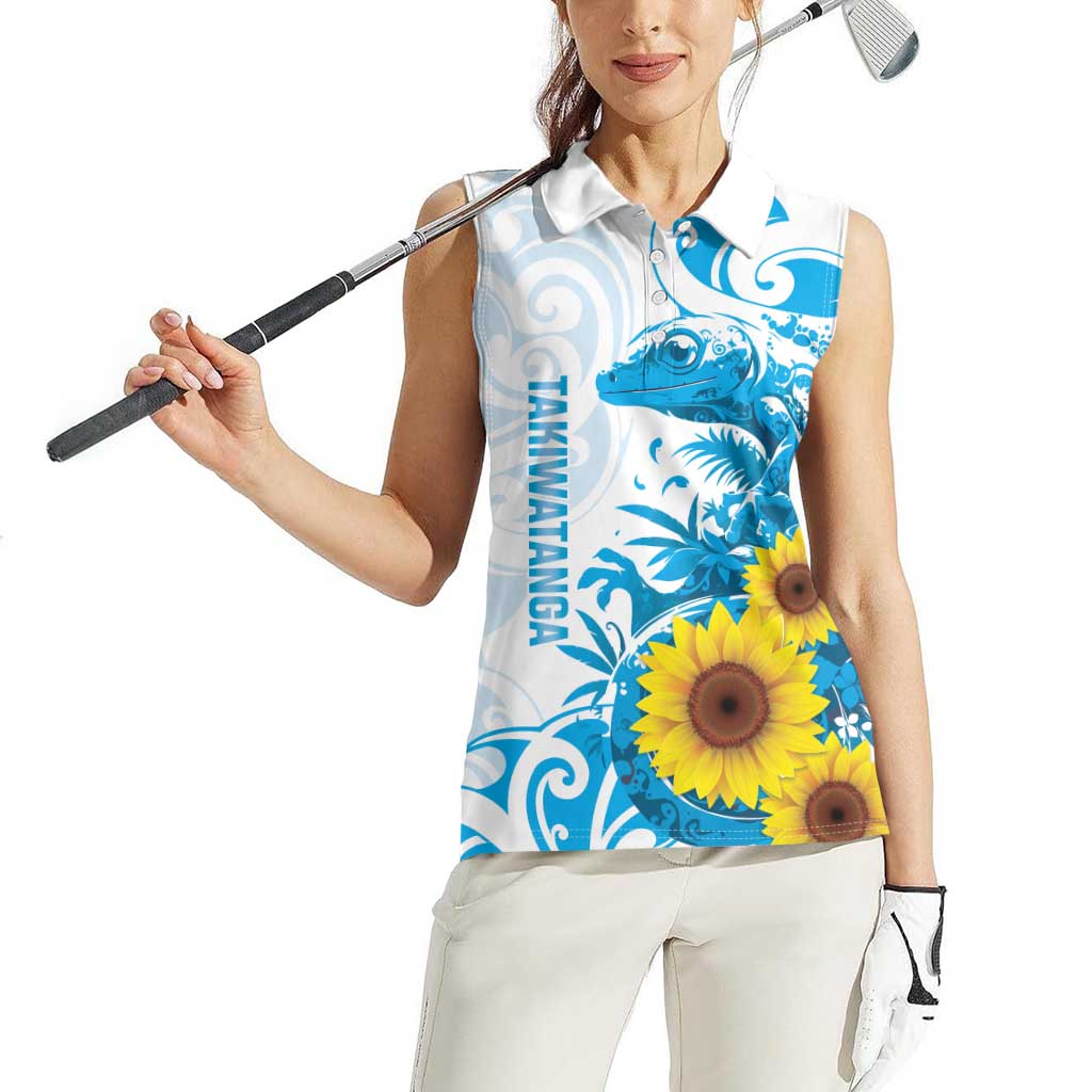 New Zealand Autism Awareness Month Women Sleeveless Polo Shirt Takiwatanga Maori Lizard With Sunflower