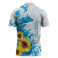 New Zealand Autism Awareness Month Zipper Polo Shirt Takiwatanga Maori Lizard With Sunflower LT14 - Polynesian Pride