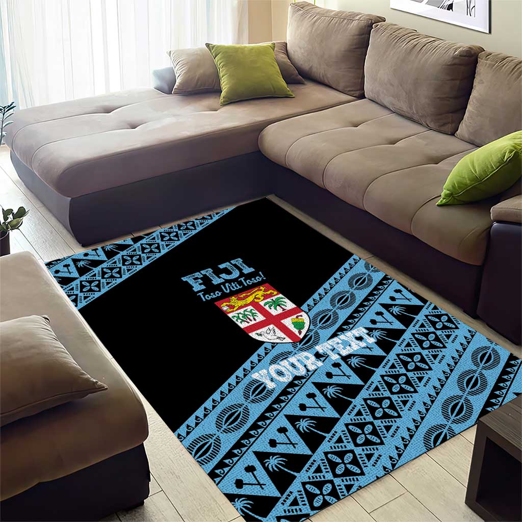 Fiji Rugby 2025 Custom Area Rug Fijian Tapa Toso Viti Toso - Black LT14 - Polynesian Pride