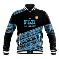 Fiji Rugby 2025 Custom Baseball Jacket Fijian Tapa Toso Viti Toso - Black