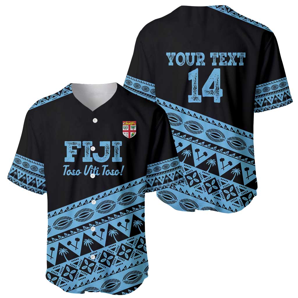 Fiji Rugby 2025 Custom Baseball Jersey Fijian Tapa Toso Viti Toso - Black LT14 - Polynesian Pride