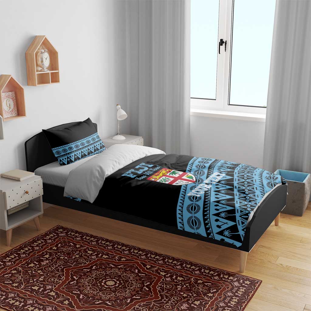 Fiji Rugby 2025 Custom Bedding Set Fijian Tapa Toso Viti Toso - Black