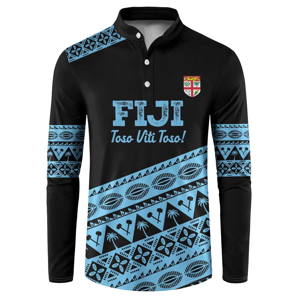 Fiji Rugby 2025 Custom Button Sweatshirt Fijian Tapa Toso Viti Toso - Black