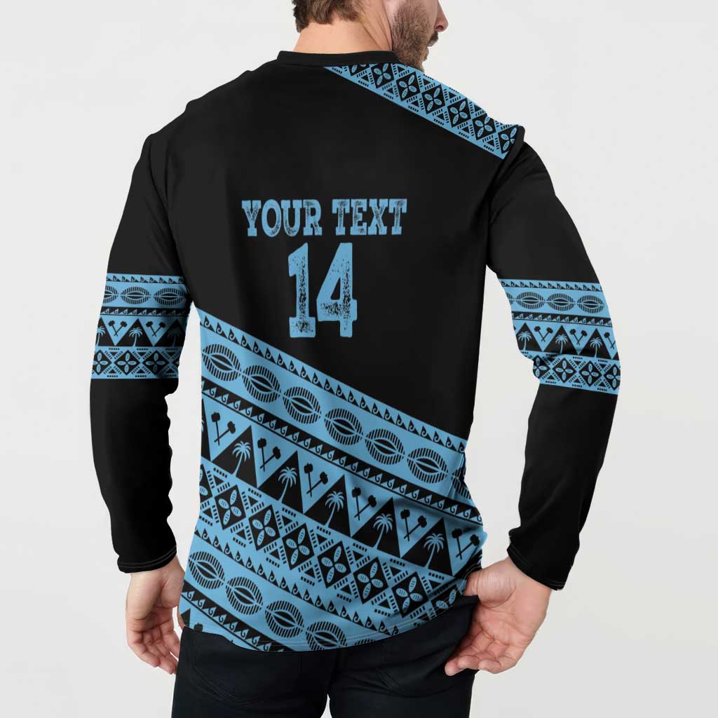 Fiji Rugby 2025 Custom Button Sweatshirt Fijian Tapa Toso Viti Toso - Black