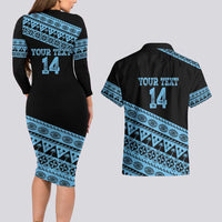Fiji Rugby 2025 Custom Couples Matching Long Sleeve Bodycon Dress and Hawaiian Shirt Fijian Tapa Toso Viti Toso - Black LT14 - Polynesian Pride