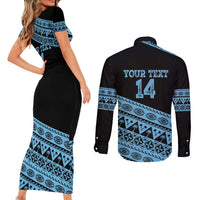 Fiji Rugby 2025 Custom Couples Matching Short Sleeve Bodycon Dress and Long Sleeve Button Shirt Fijian Tapa Toso Viti Toso - Black LT14 - Polynesian Pride