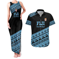 Fiji Rugby 2025 Custom Couples Matching Tank Maxi Dress and Hawaiian Shirt Fijian Tapa Toso Viti Toso - Black LT14 Black - Polynesian Pride