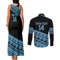 Fiji Rugby 2025 Custom Couples Matching Tank Maxi Dress and Long Sleeve Button Shirt Fijian Tapa Toso Viti Toso - Black LT14 - Polynesian Pride