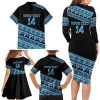 Fiji Rugby 2025 Custom Family Matching Long Sleeve Bodycon Dress and Hawaiian Shirt Fijian Tapa Toso Viti Toso - Black LT14 - Polynesian Pride