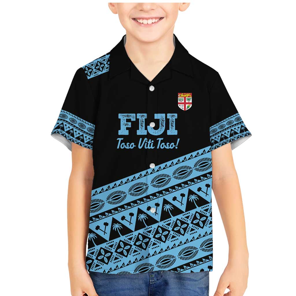 Fiji Rugby 2025 Custom Family Matching Mermaid Dress and Hawaiian Shirt Fijian Tapa Toso Viti Toso - Black LT14 Son's Shirt Black - Polynesian Pride