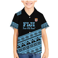 Fiji Rugby 2025 Custom Family Matching Mermaid Dress and Hawaiian Shirt Fijian Tapa Toso Viti Toso - Black LT14 Son's Shirt Black - Polynesian Pride