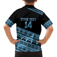 Fiji Rugby 2025 Custom Family Matching Off The Shoulder Long Sleeve Dress and Hawaiian Shirt Fijian Tapa Toso Viti Toso - Black LT14 - Polynesian Pride