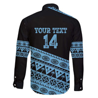 Fiji Rugby 2025 Custom Family Matching Off The Shoulder Long Sleeve Dress and Hawaiian Shirt Fijian Tapa Toso Viti Toso - Black LT14 - Polynesian Pride