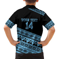 Fiji Rugby 2025 Custom Family Matching Off Shoulder Maxi Dress and Hawaiian Shirt Fijian Tapa Toso Viti Toso - Black LT14 - Polynesian Pride