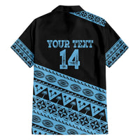 Fiji Rugby 2025 Custom Family Matching Off Shoulder Maxi Dress and Hawaiian Shirt Fijian Tapa Toso Viti Toso - Black LT14 - Polynesian Pride