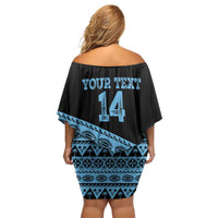Fiji Rugby 2025 Custom Family Matching Off Shoulder Short Dress and Hawaiian Shirt Fijian Tapa Toso Viti Toso - Black LT14 - Polynesian Pride