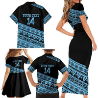 Fiji Rugby 2025 Custom Family Matching Short Sleeve Bodycon Dress and Hawaiian Shirt Fijian Tapa Toso Viti Toso - Black LT14 - Polynesian Pride
